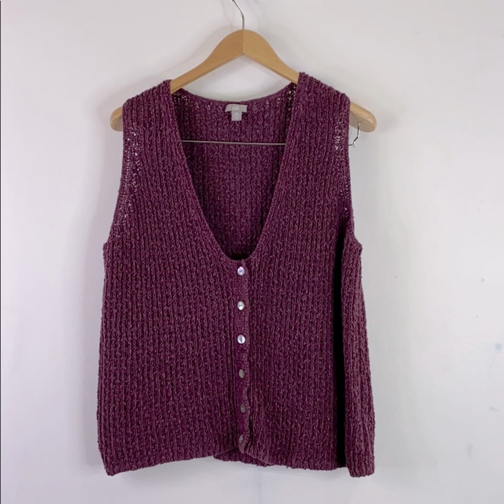 J.Jill Crochet Linen Blend Button Down Vest